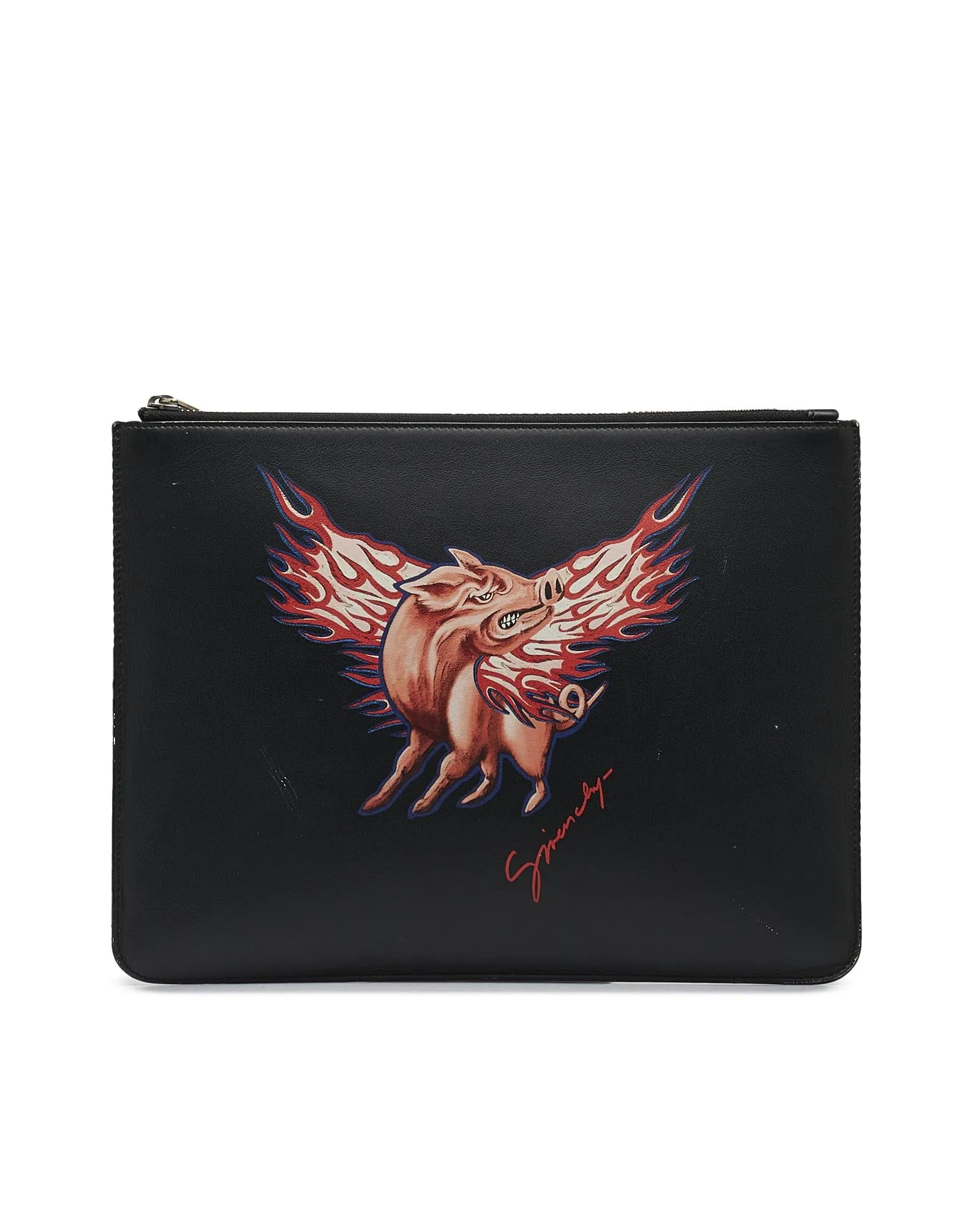 Printed Leather Clutch Bag with Zodiac Design