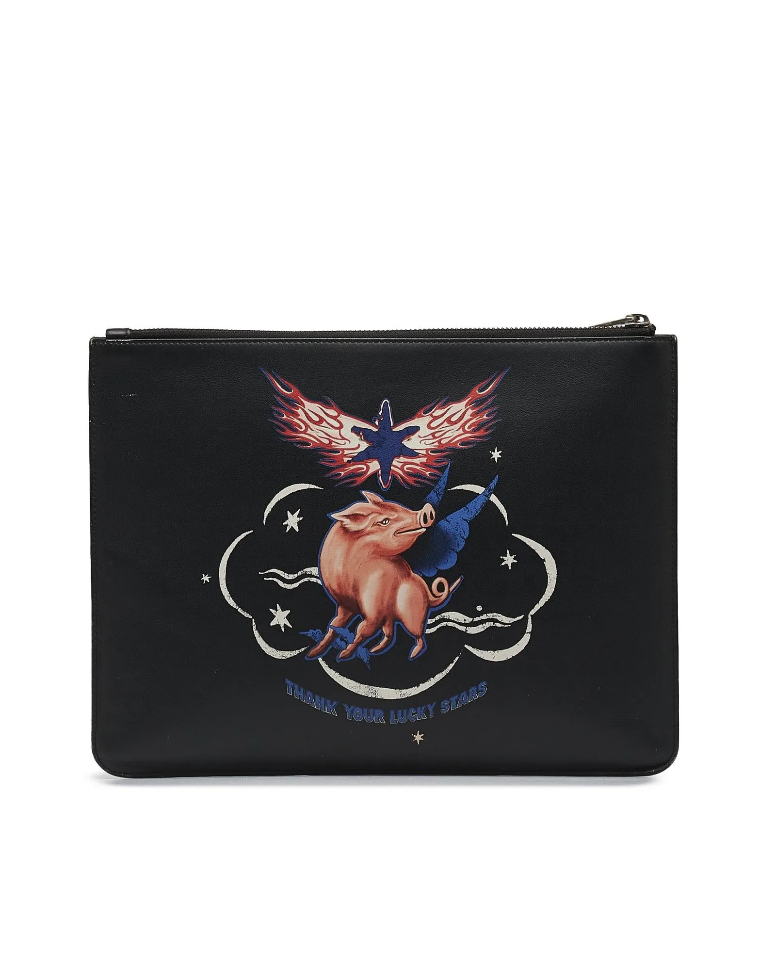 Printed Leather Clutch Bag with Zodiac Design