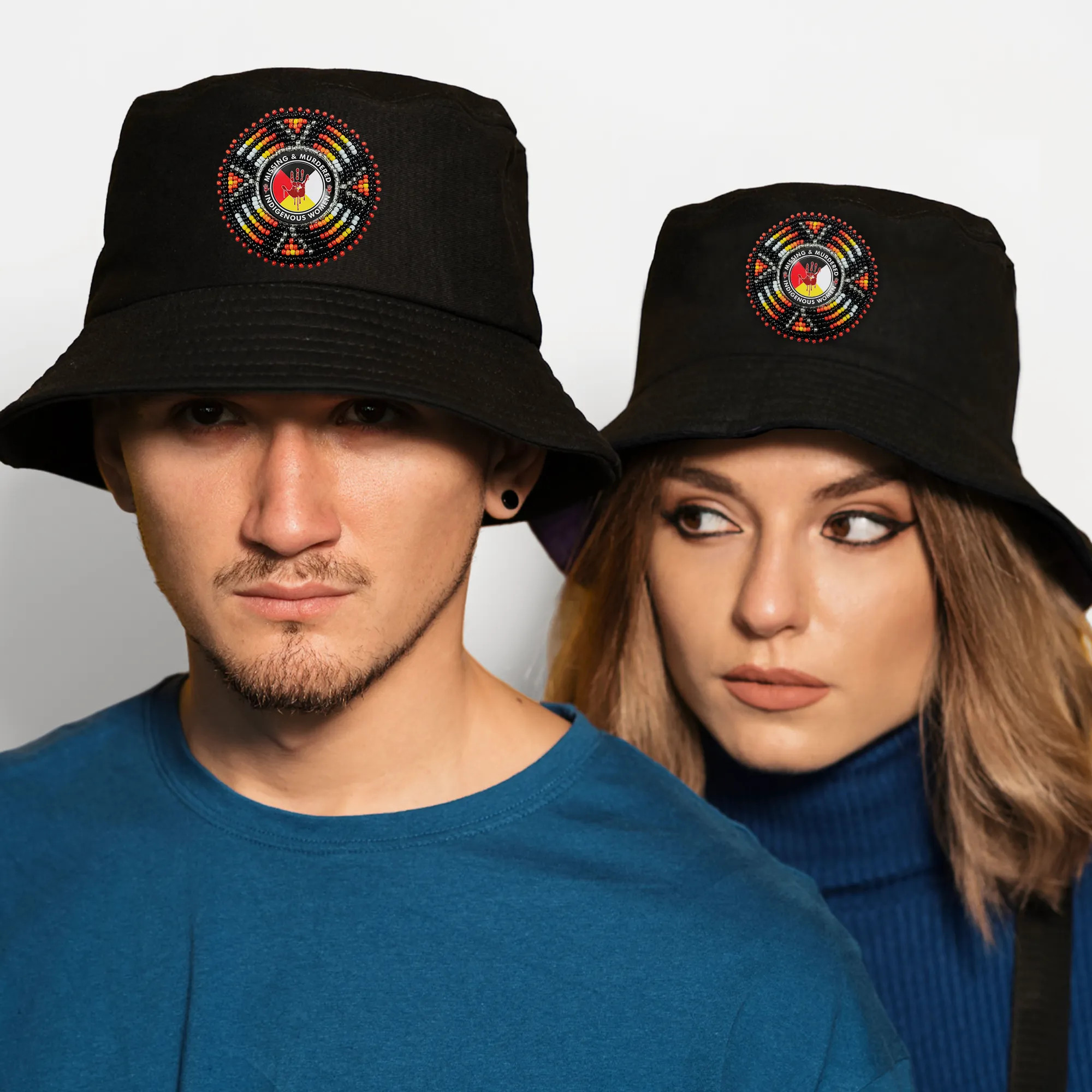 SALE 50% OFF - Missing and Murdered Indigenious Women Beaded Unisex Cotton Bucket Hat with Native American