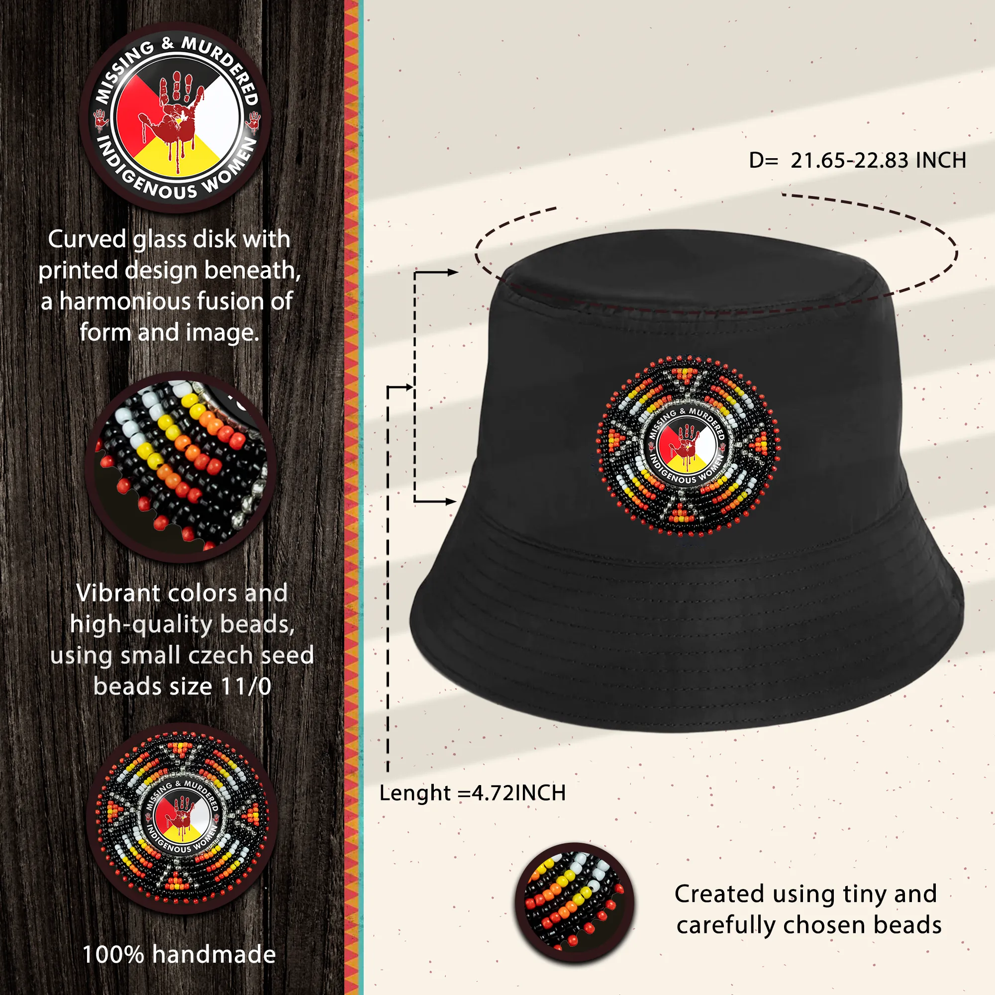 SALE 50% OFF - Missing and Murdered Indigenious Women Beaded Unisex Cotton Bucket Hat with Native American