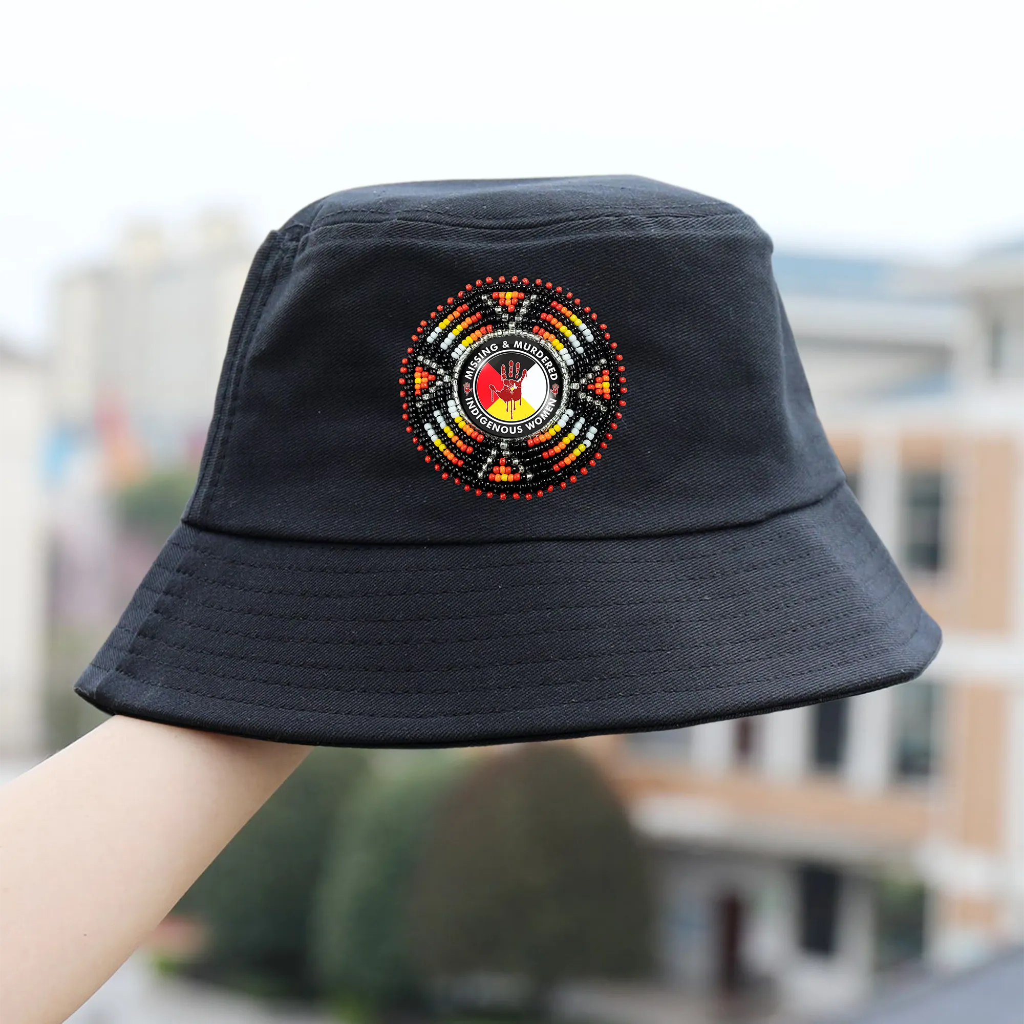 SALE 50% OFF - Missing and Murdered Indigenious Women Beaded Unisex Cotton Bucket Hat with Native American