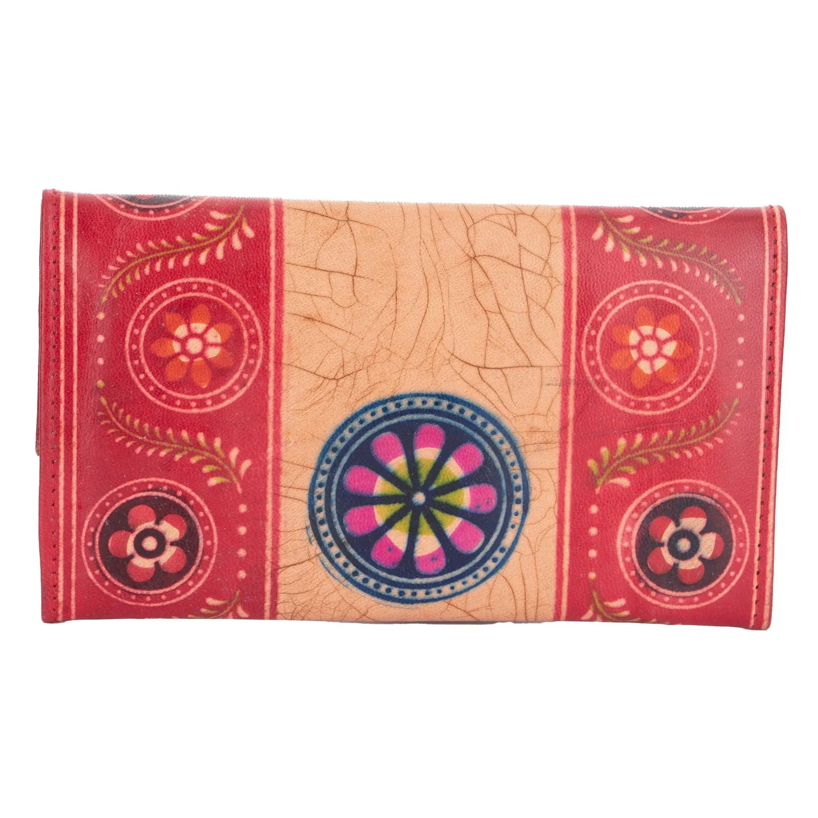 Shantiniketan Handcrafted Leather Medium Clutch Handbag with 4 Compartments - Stylish and Spacious