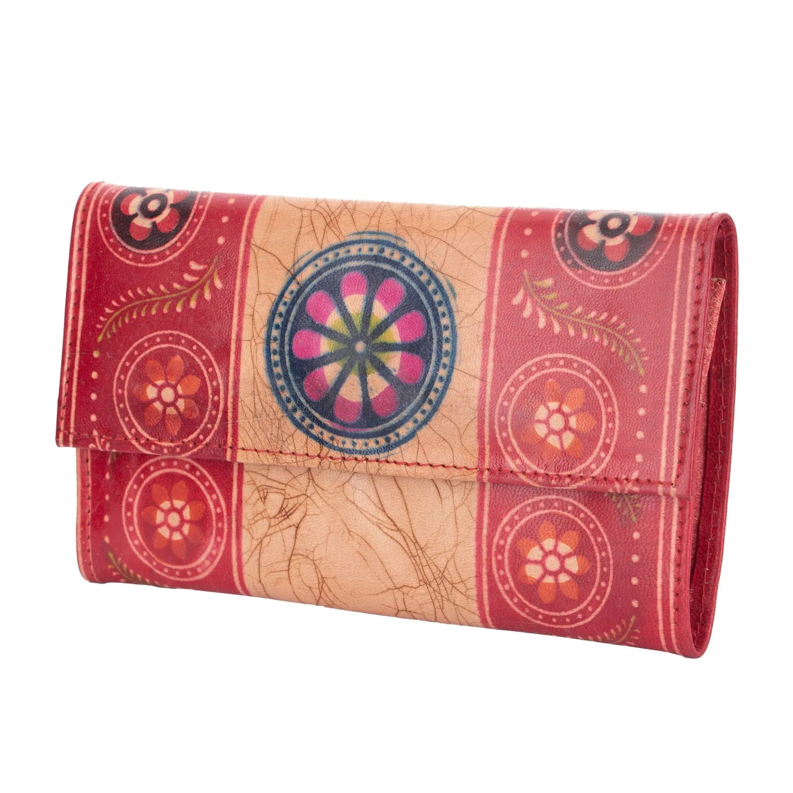 Shantiniketan Handcrafted Leather Medium Clutch Handbag with 4 Compartments - Stylish and Spacious