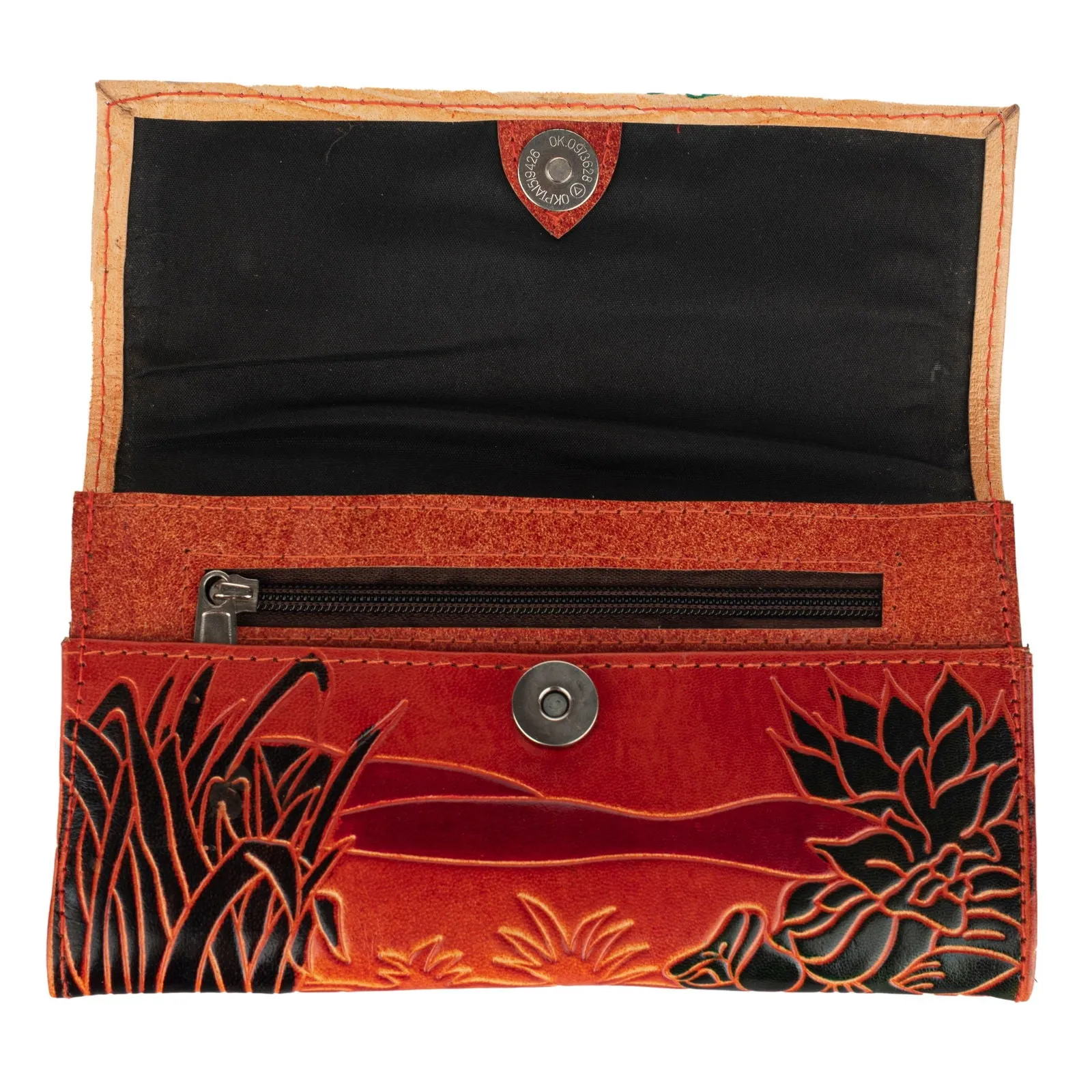 Shantiniketan Handcrafted Leather Small Clutch Handbag with 4 Compartments - 6x3.5 Inches