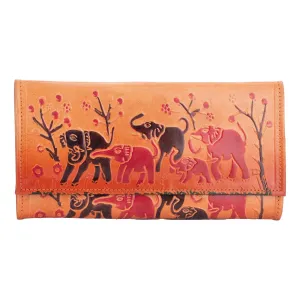 Shantiniketan Large Leather Clutch Handbag 10"x5" - Handcrafted with Spacious Compartments