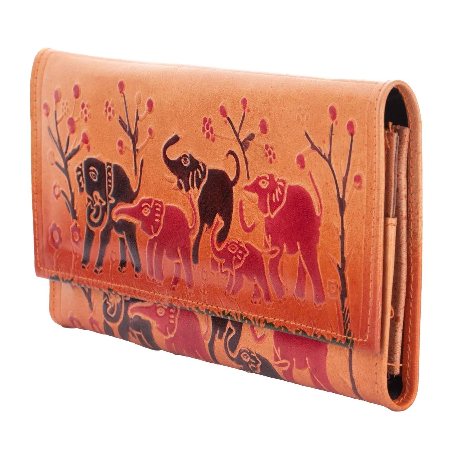 Shantiniketan Large Leather Clutch Handbag 10"x5" - Handcrafted with Spacious Compartments