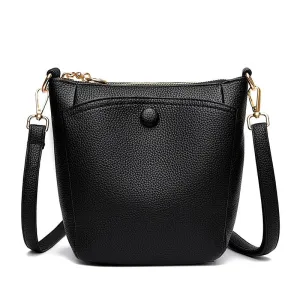 Soft Leather Crossbody Bags Mini Zipper Bucket Purses