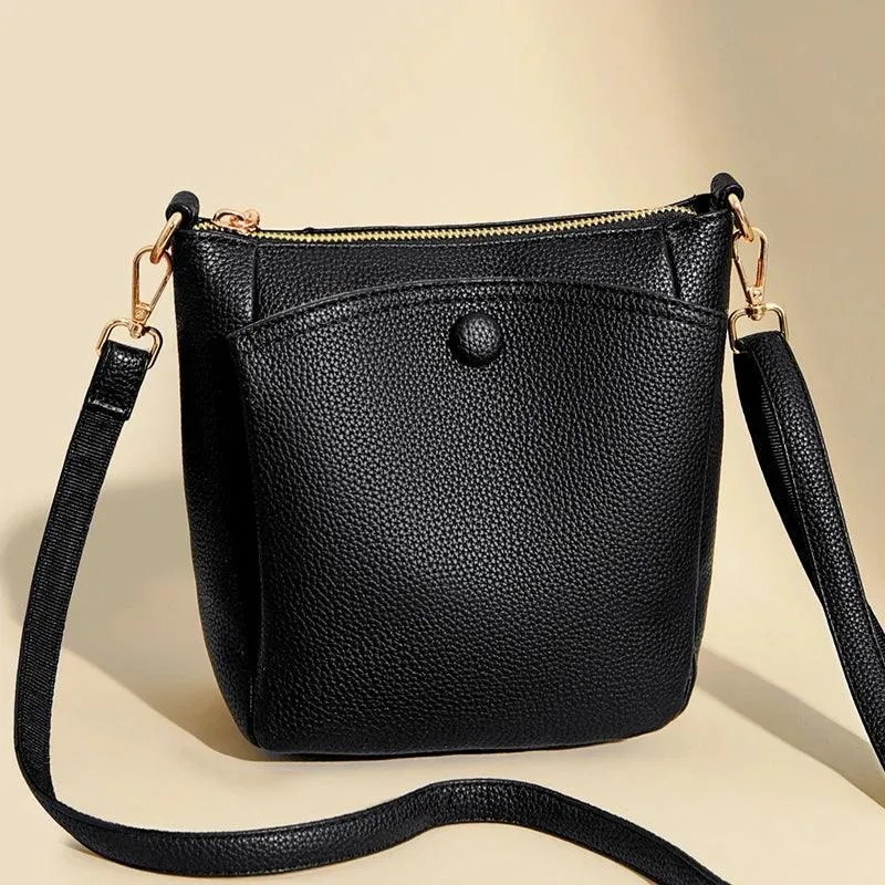 Soft Leather Crossbody Bags Mini Zipper Bucket Purses