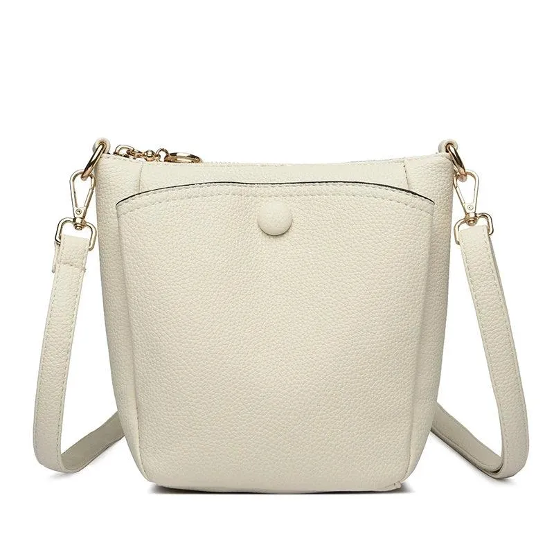 Soft Leather Crossbody Bags Mini Zipper Bucket Purses