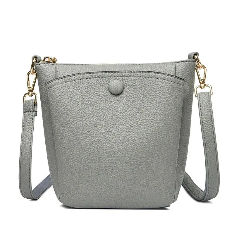 Soft Leather Crossbody Bags Mini Zipper Bucket Purses