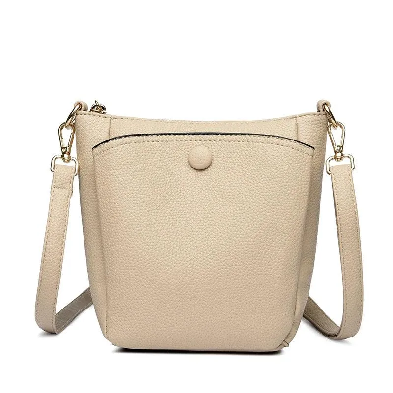 Soft Leather Crossbody Bags Mini Zipper Bucket Purses