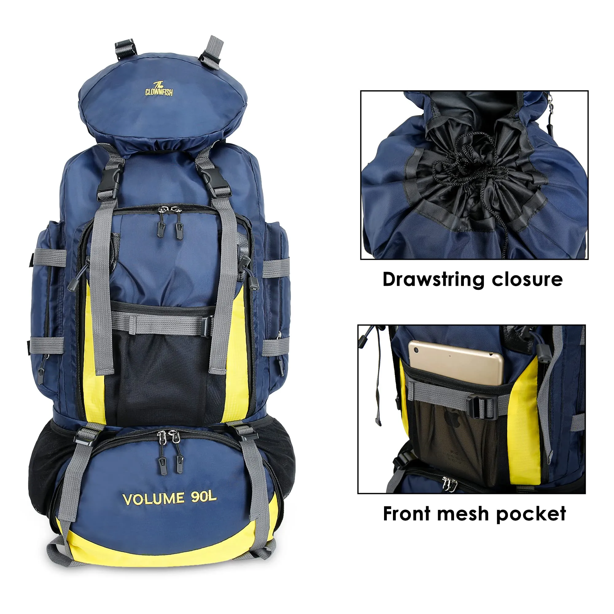 THE CLOWNFISH Summit Seeker 90 Litres Polyester Travel Backpack for Mountaineering Outdoor Sport Camp Hiking Trekking Bag Camping Rucksack Bagpack Bags (Dark Blue)