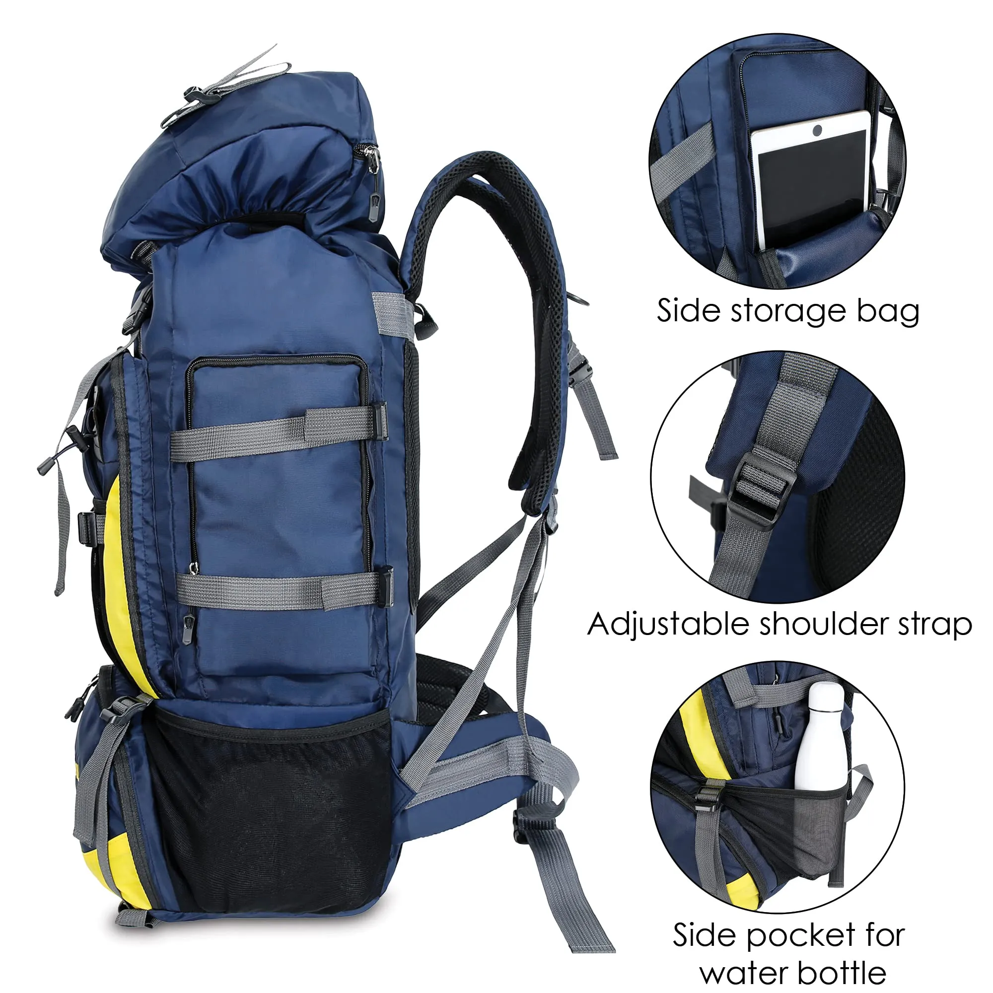 THE CLOWNFISH Summit Seeker 90 Litres Polyester Travel Backpack for Mountaineering Outdoor Sport Camp Hiking Trekking Bag Camping Rucksack Bagpack Bags (Dark Blue)