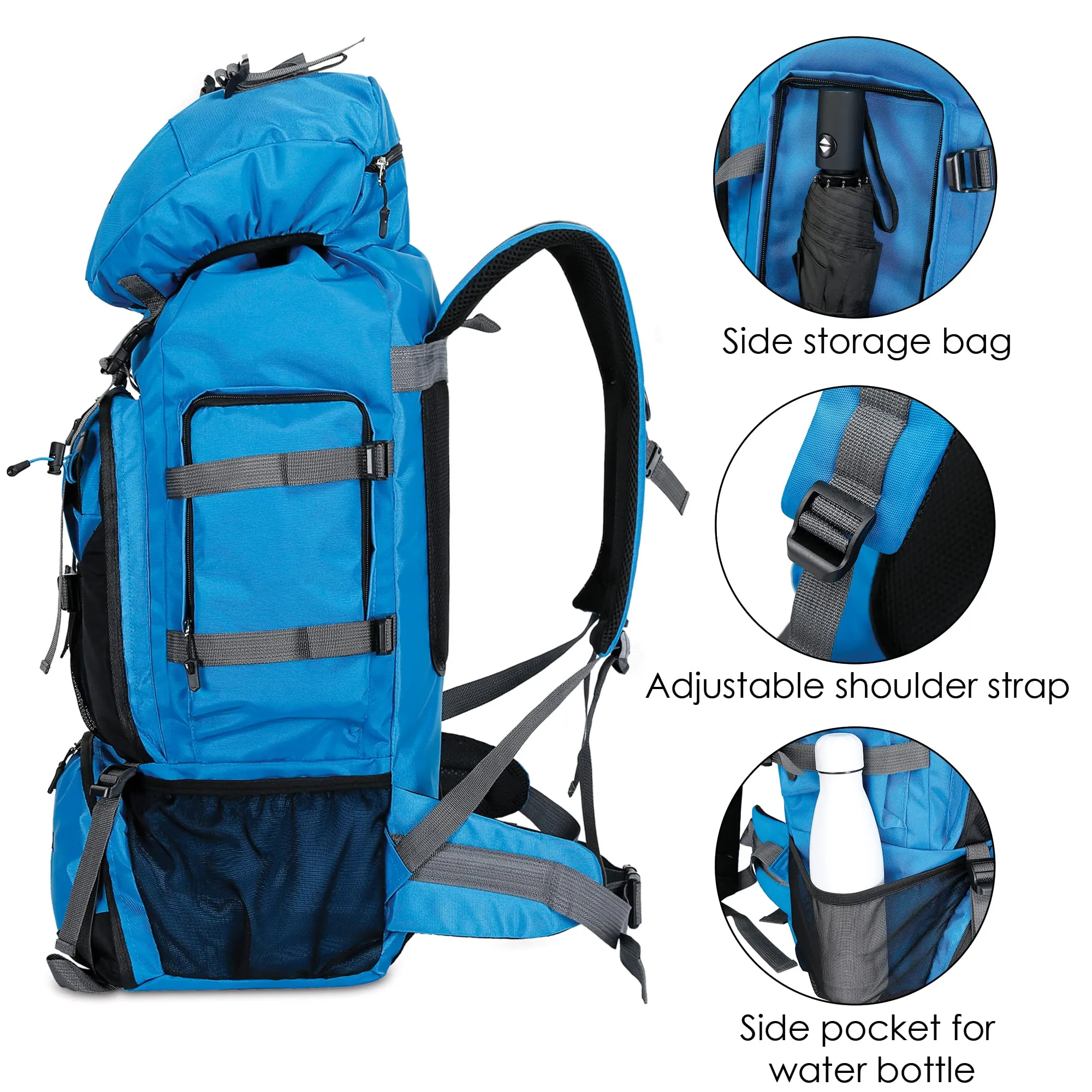 THE CLOWNFISH Summit Seeker 90 Litres Polyester Travel Backpack for Mountaineering Outdoor Sport Camp Hiking Trekking Bag Camping Rucksack Bagpack Bags (Sky Blue)