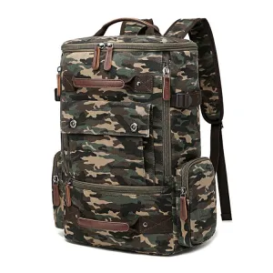 Travel Canvas Large Capacity Computer Backpack(Green Camouflage)