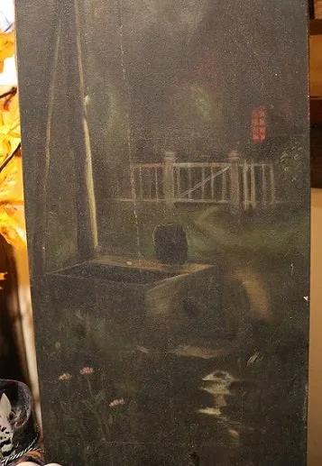 Unique Oil Painting Cottage and Well Sweep