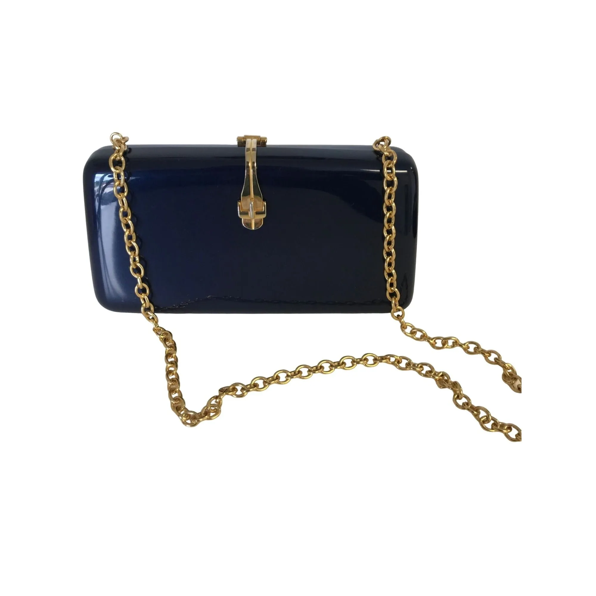 Vintage Lucite Structured Bag Navy Blue Classic Lucite Box Clutch Crossbody Shoulder Bag