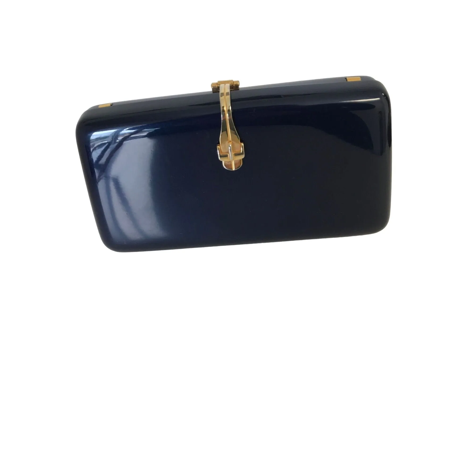 Vintage Lucite Structured Bag Navy Blue Classic Lucite Box Clutch Crossbody Shoulder Bag