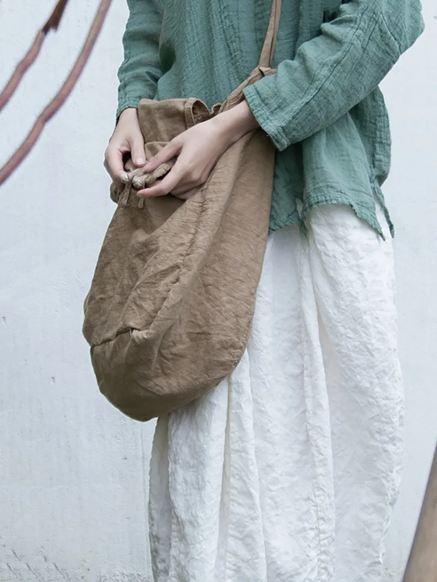 Vintage Solid Large Capacity Cotton Linen Shoulder Bag