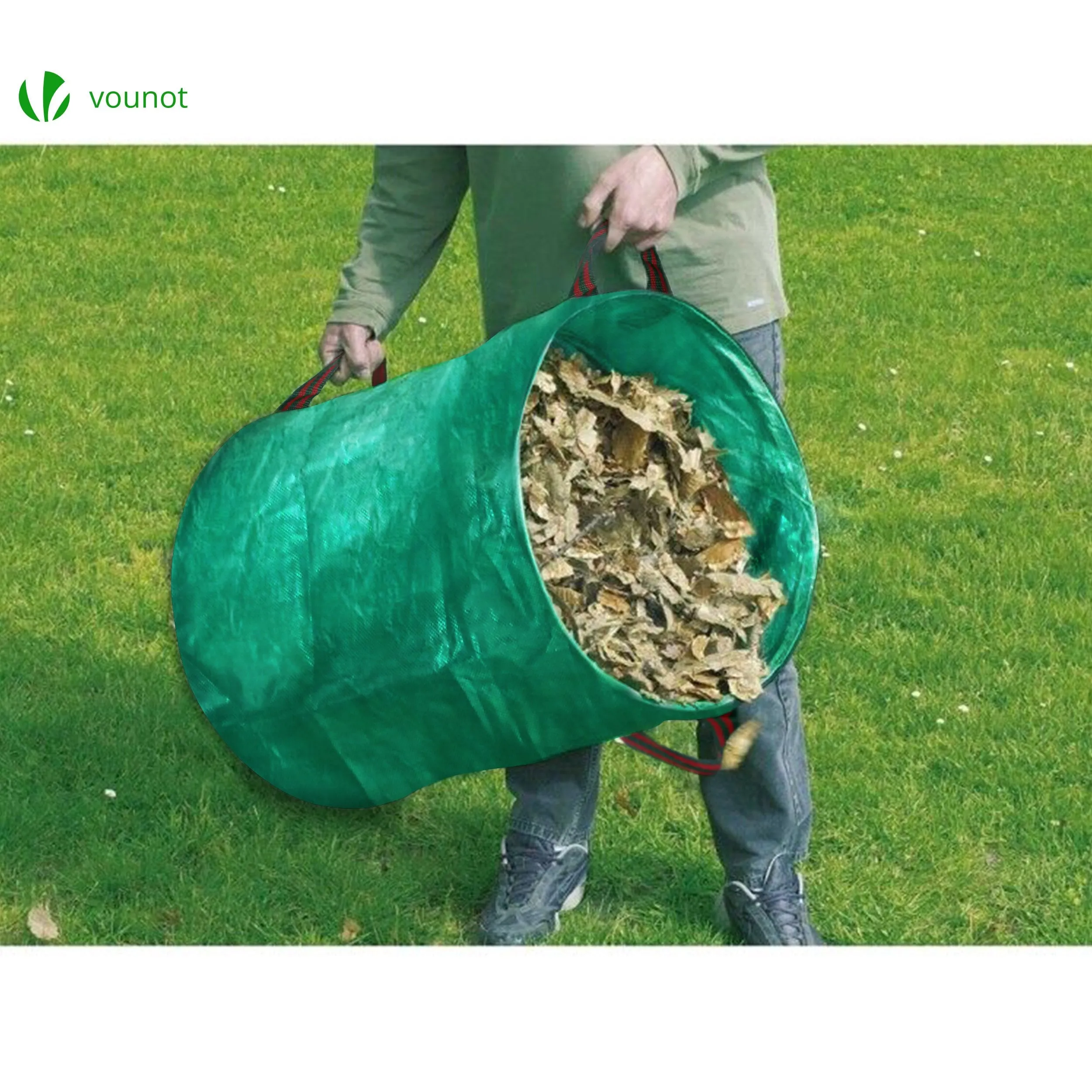 VOUNOT 272L Large Garden Waste Bags with Handles, Green, 3pcs