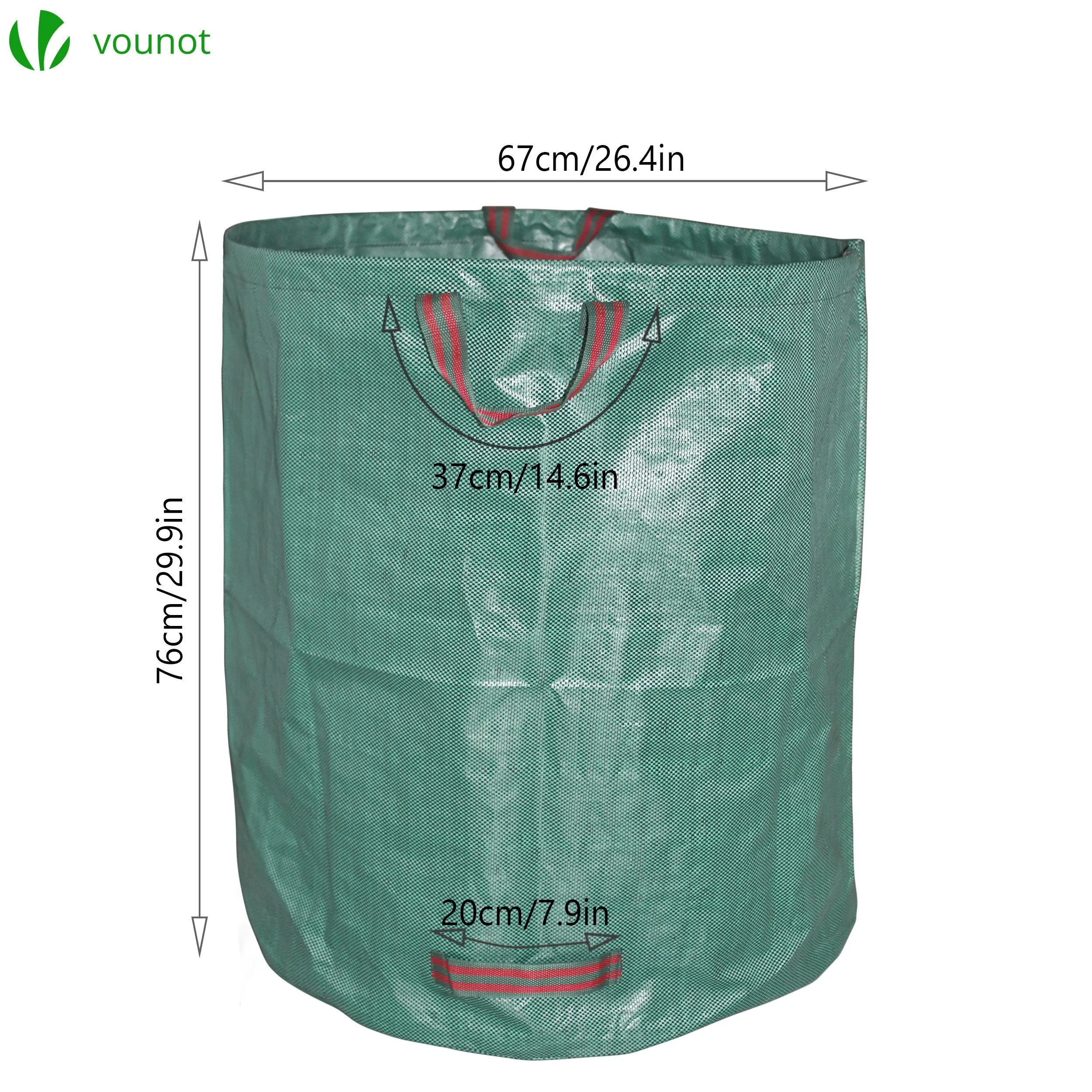 VOUNOT 272L Large Garden Waste Bags with Handles, Green, 3pcs