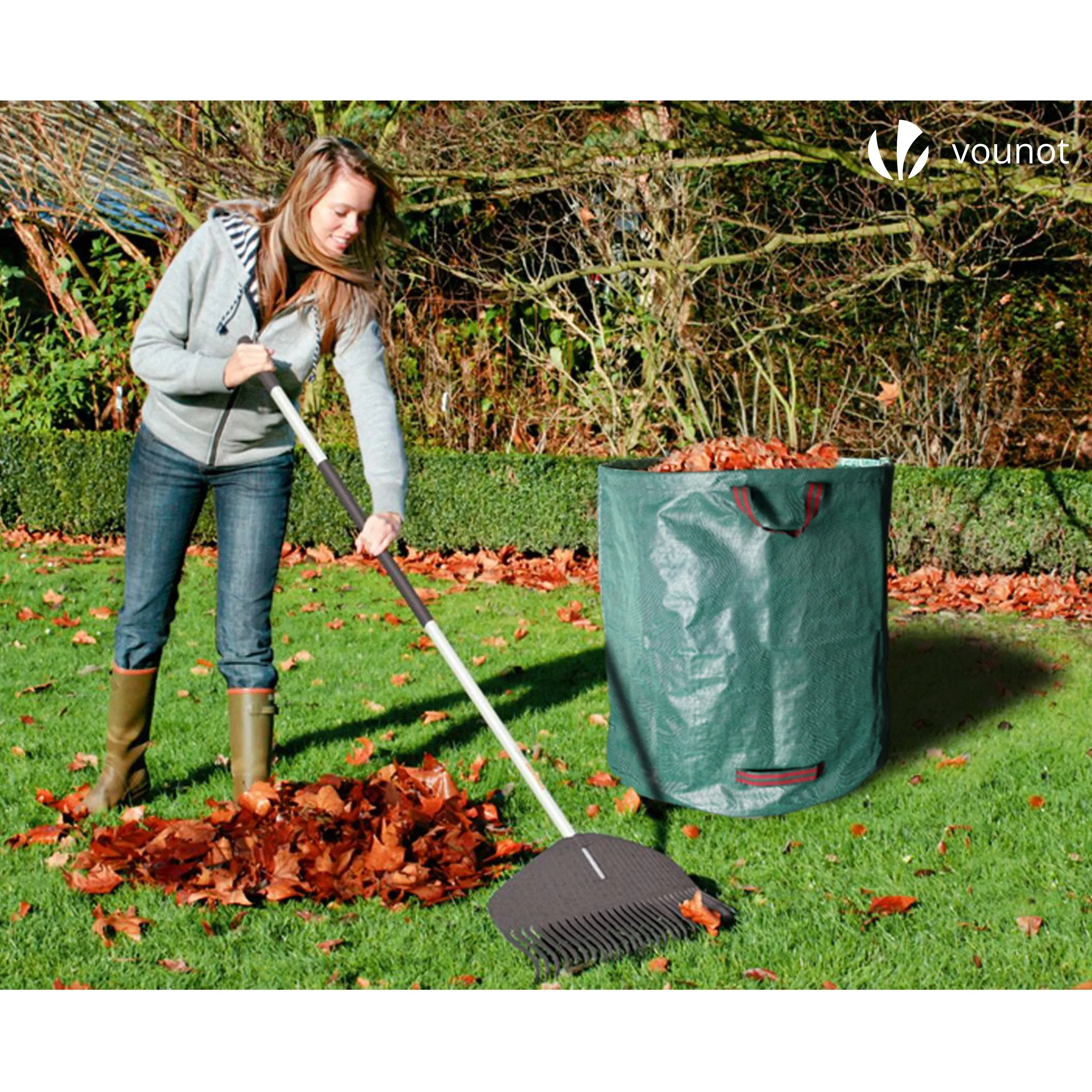 VOUNOT 272L Large Garden Waste Bags with Handles, Green, 3pcs