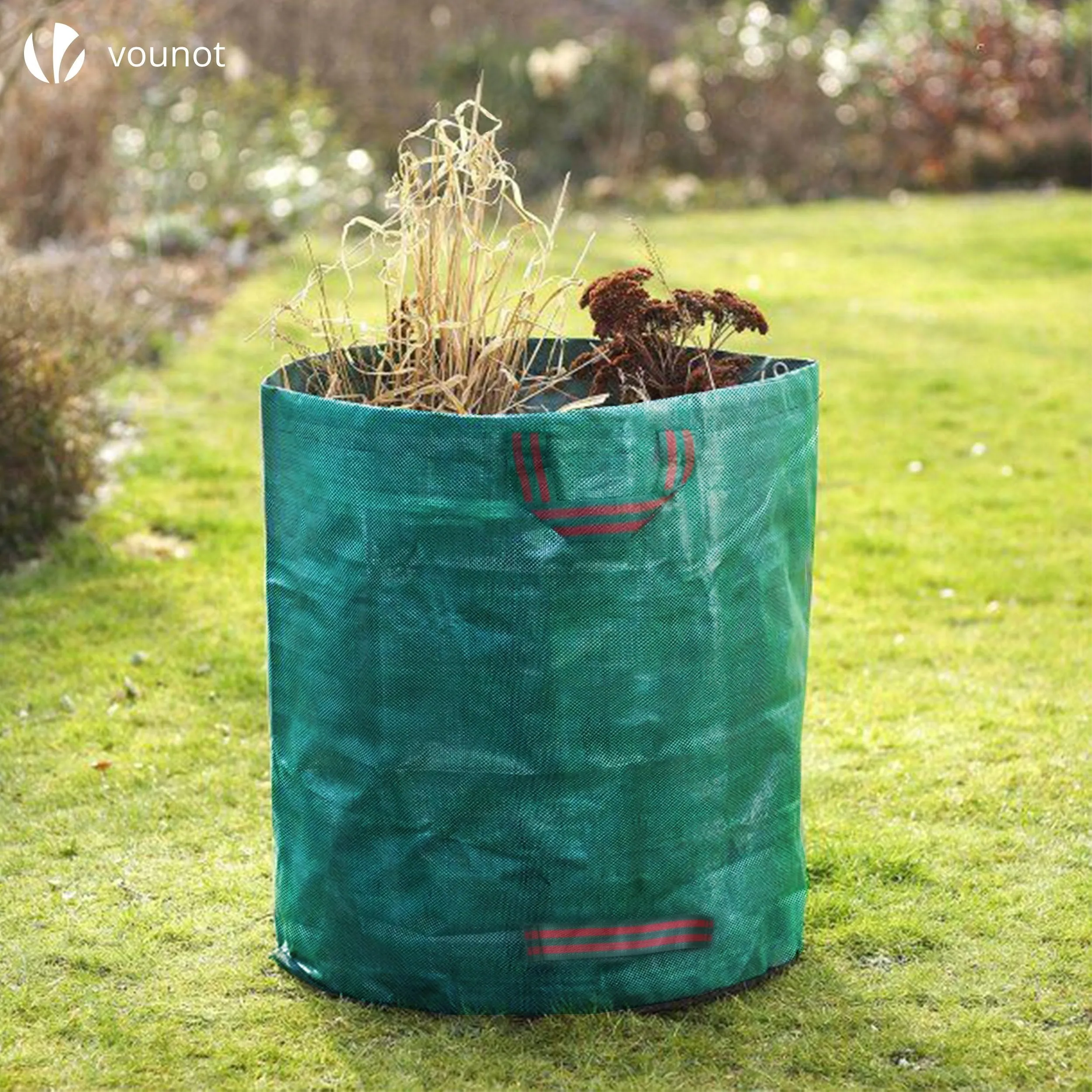 VOUNOT 272L Large Garden Waste Bags with Handles, Green, 3pcs