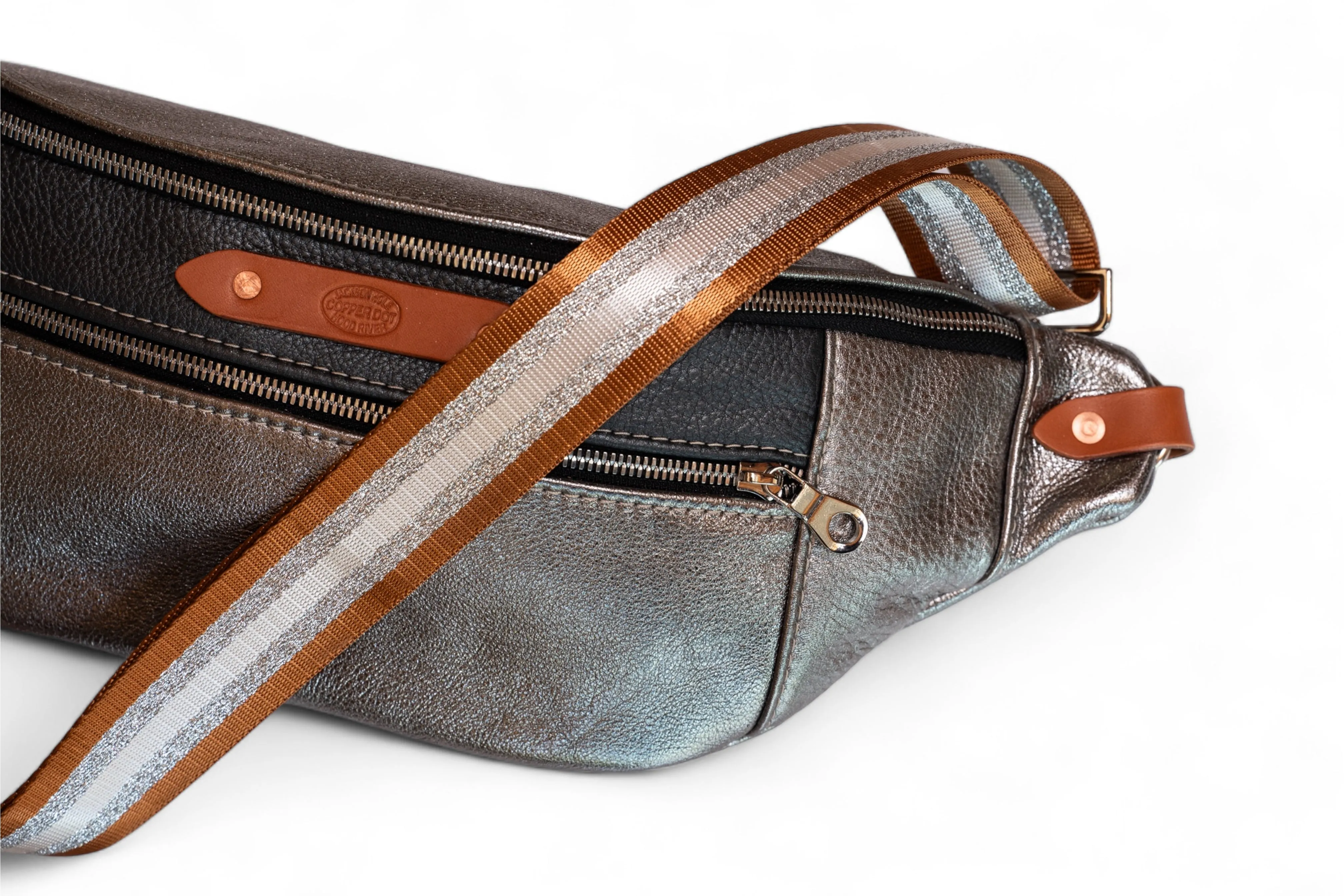 Webbing Shoulder Strap Copperdot Stripe -Silver Hardware