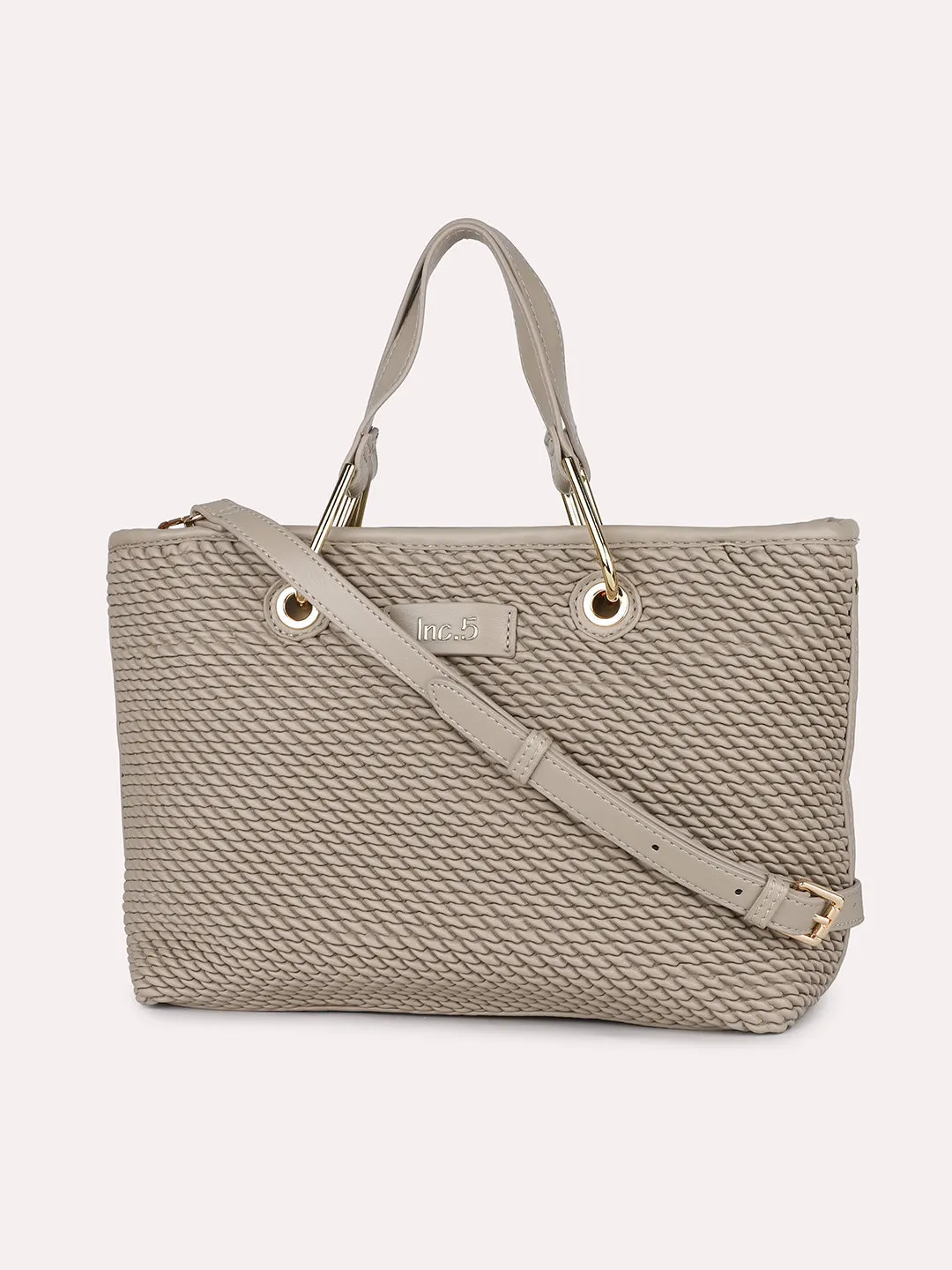 Women Beige Quilted Structured Shoulder Bag